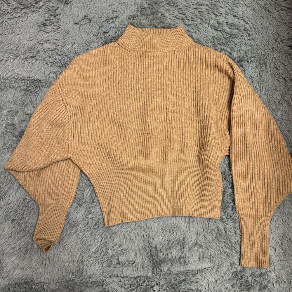 Zara Camel Ribbed Turtleneck Sweater